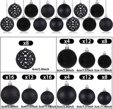 100 Pcs Black Christmas Ball Ornaments Christmas Tree Decoration Hanging Balls Glitter Christmas Ornaments for Christmas Tree Wedding Party Holiday Decor, Black, 2.36 Inch 1.57 Inch 1.18 Inch